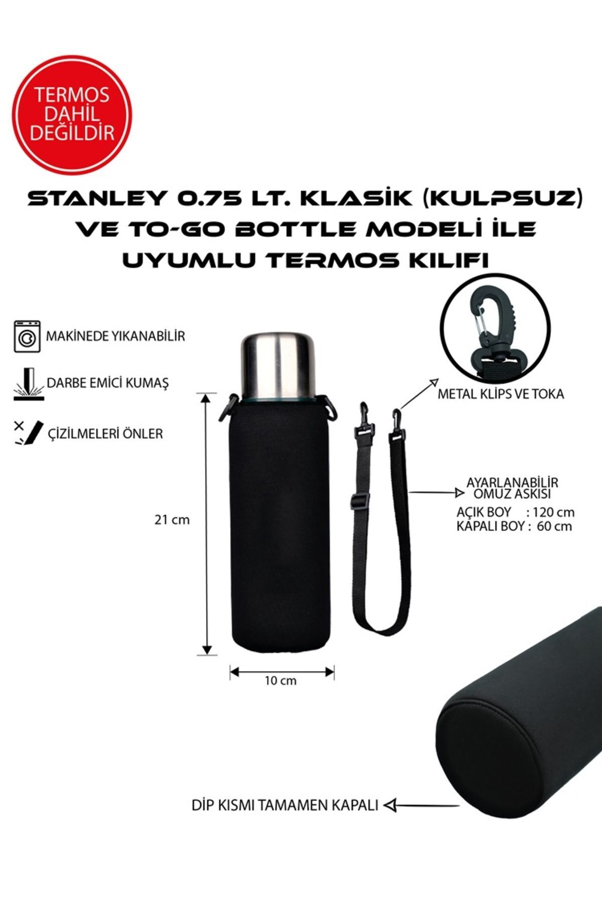 Klasik Kulpsuz 0.75 Lt. ile Uyumlu Omuz Askılı Termos Kılıfı