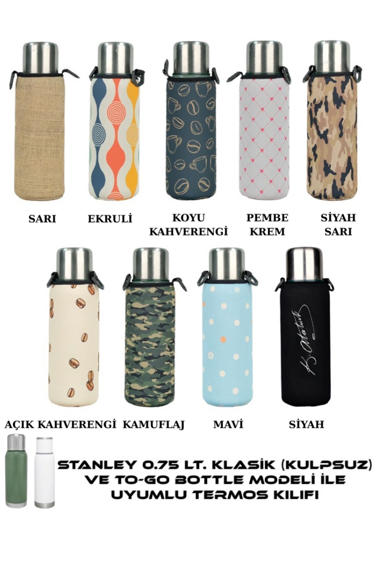 Klasik Kulpsuz 0.75 Lt. ile Uyumlu Omuz Askılı Termos Kılıfı