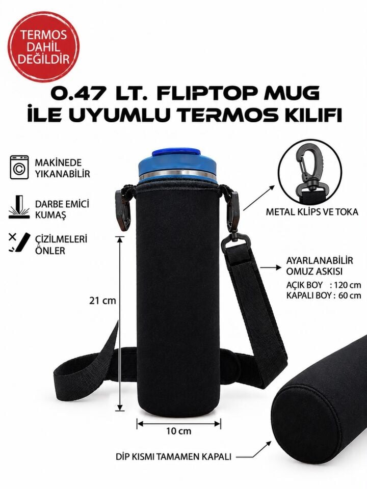Safir Kamp Fliptop Mig 0.47 Lt ile Uyumlu Omuz Askılı Termos Kılıfı