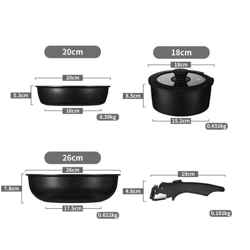 Shufa 5 Parça Easy Clip Çıkarılabilir Saplı Taşınabilir Tava ve Tencere Seti