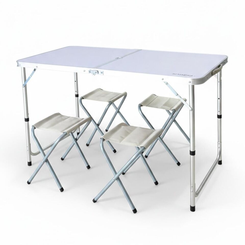 Madfox Nomad Duo Tabureli Katlanır Kamp Masası Seti BEYAZ