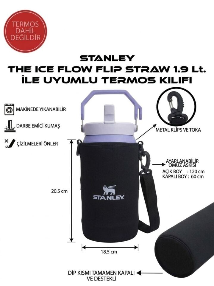 Safir Kamp Stanleye Iceflow Flip Straw 1.9 Lt. ile Uyumlu Omuz Askılı Termos Kılıfı