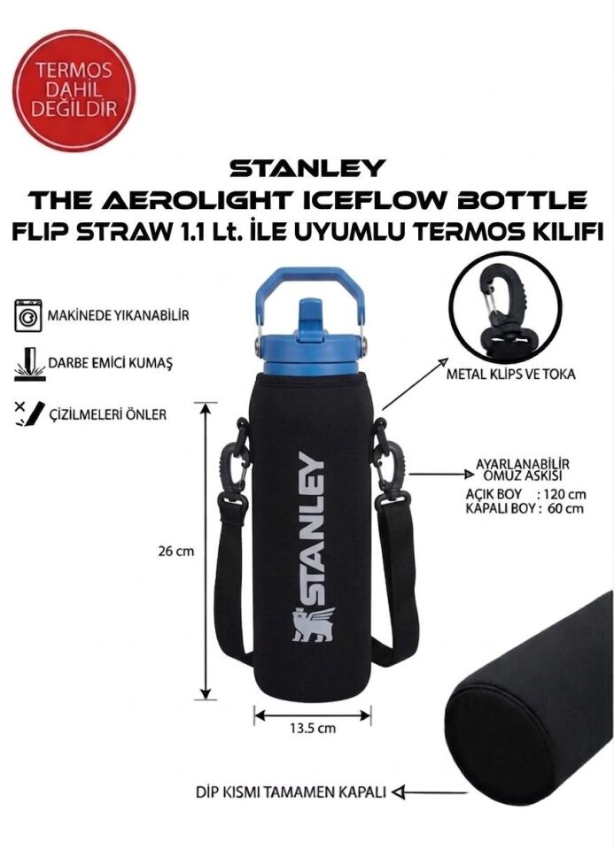 Safir Kamp Stanleye Aerolight  Iceflow Flip Straw 1.1 Lt. ile Uyumlu Omuz Askılı Termos Kılıfı